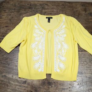 INC Beaded Cardigan Womens XL Hook Front Yellow Embroidered Beaded Sweater